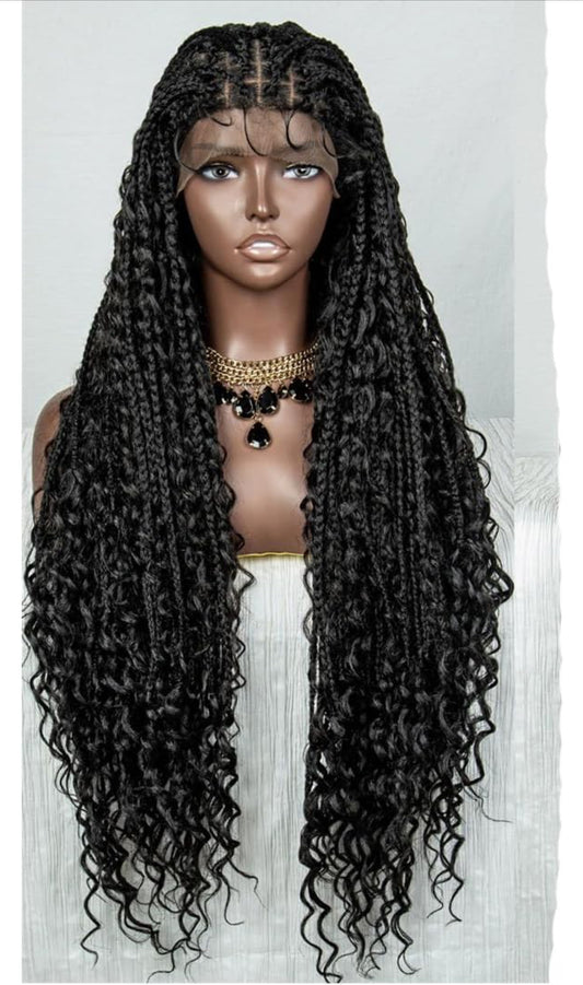 9*6 Lace Front Braided Synthetic Wigs For Women, Natural Deeper Side Parted Lace Frontal Braids Wigs With Baby Hair, Synthetic Black Cornrow Braid Wig 32 Inches